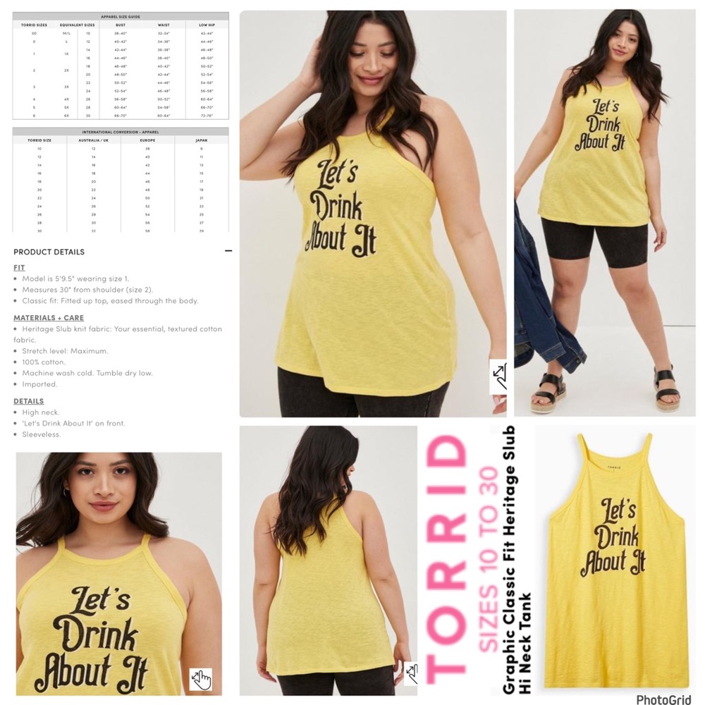 Torrid 2 plus size yellow let’s drink about it tank top